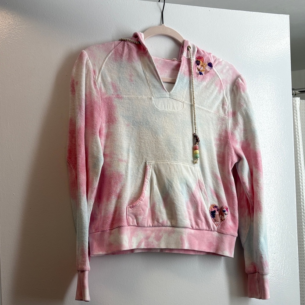 LoveShackFancy Pink and White Tie-Dye Sweater